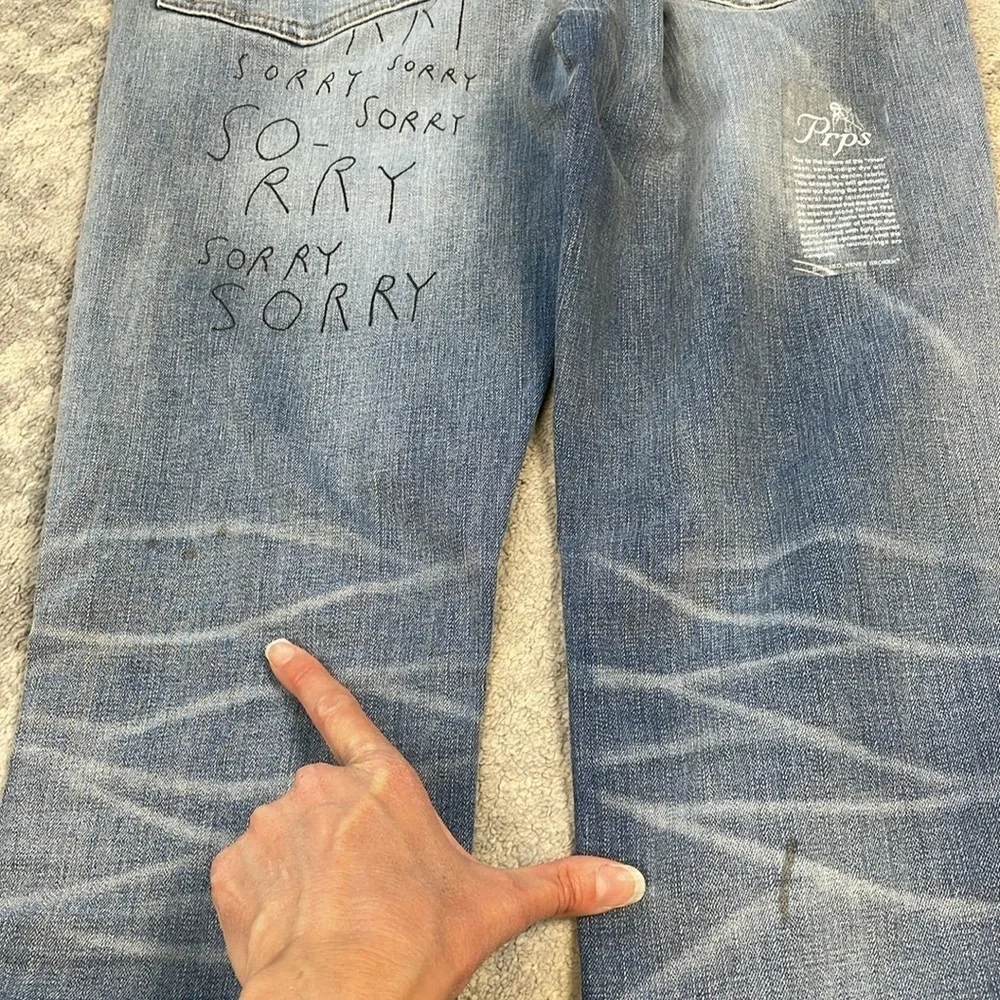 New PRPS Windsor Tapered Skinny Fit Jeans Sorry Graffiti Writing Sz 34